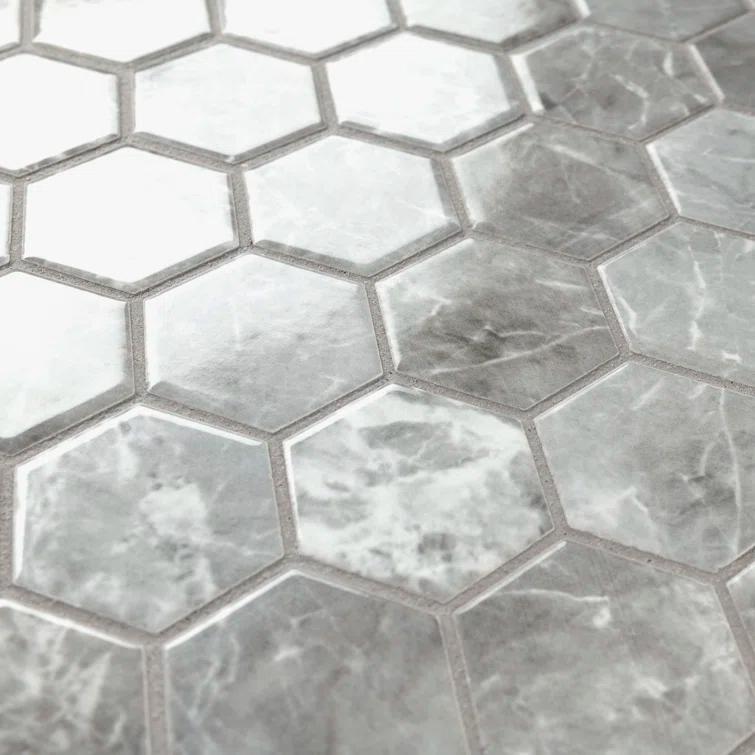 Flo 2" Hex Grey 11-1/8" x 12-5/8" Porcelain Mosaic Floor and Wall Tile
