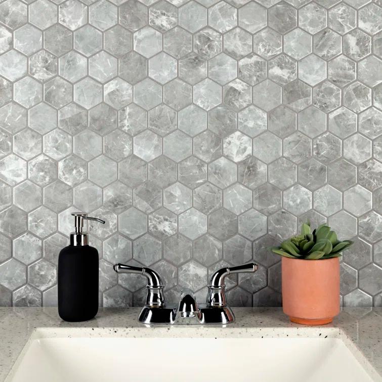 Flo 2" Hex Grey 11-1/8" x 12-5/8" Porcelain Mosaic Floor and Wall Tile
