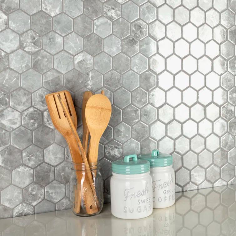 Flo 2" Hex Grey 11-1/8" x 12-5/8" Porcelain Mosaic Floor and Wall Tile