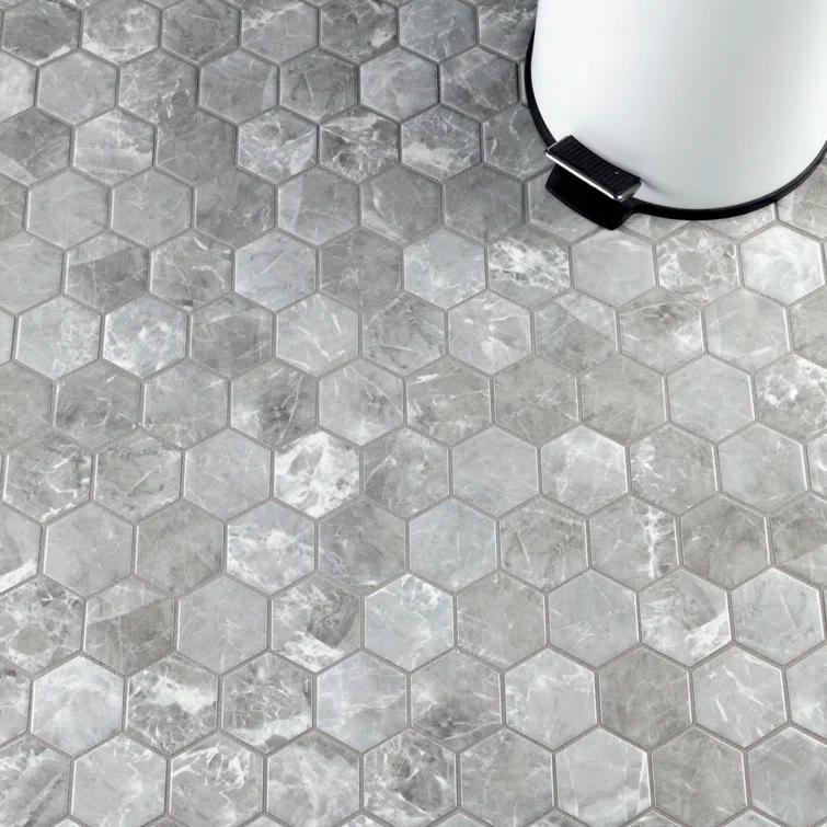 Flo 2" Hex Grey 11-1/8" x 12-5/8" Porcelain Mosaic Floor and Wall Tile