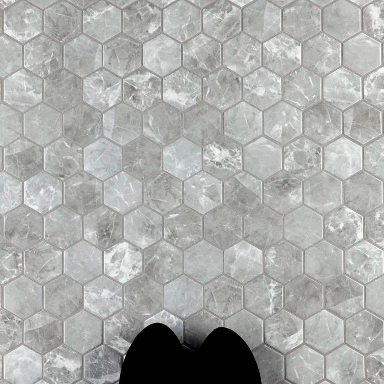 Flo 2" Hex Grey 11-1/8" x 12-5/8" Porcelain Mosaic Floor and Wall Tile