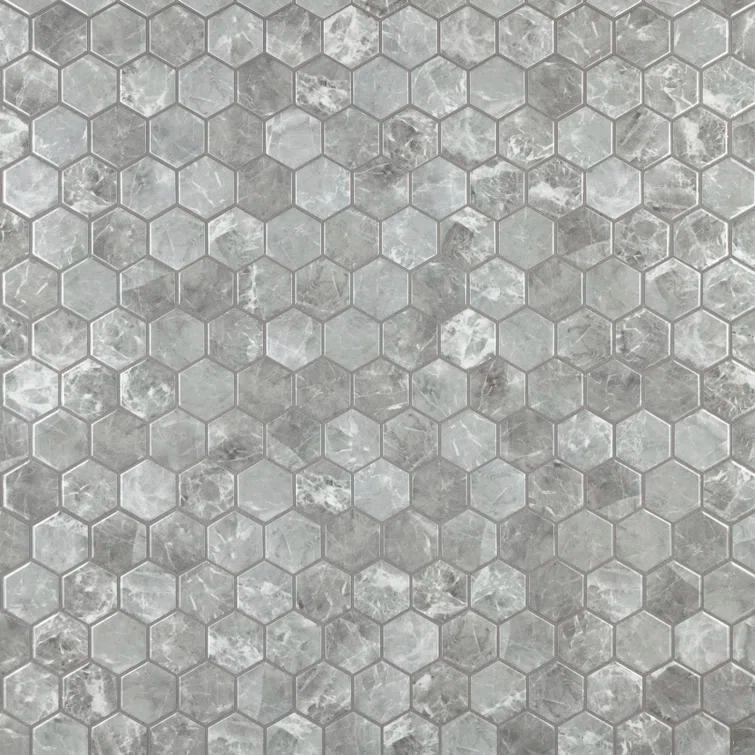 Flo 2" Hex Grey 11-1/8" x 12-5/8" Porcelain Mosaic Floor and Wall Tile