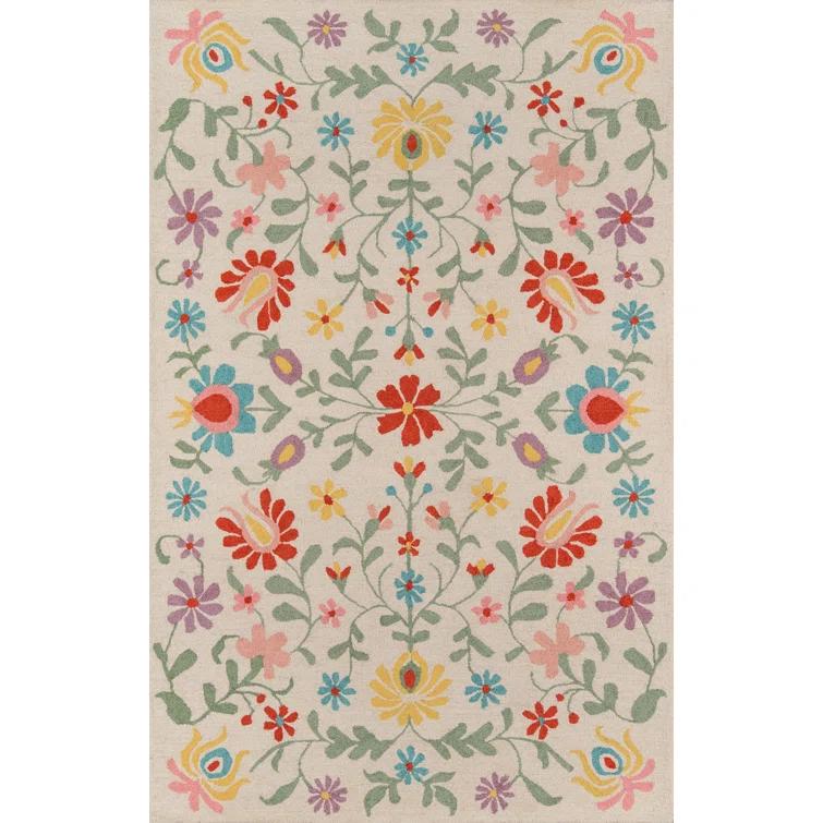 Momeni Newport Floral Farmhouse Area Rugs, Beige
