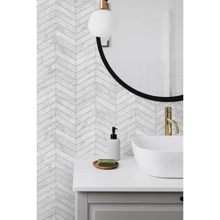 Lillian August Luxe Haven Marbled Chevron 9' L x 20.5" W Peel and Stick Wallpaper Roll