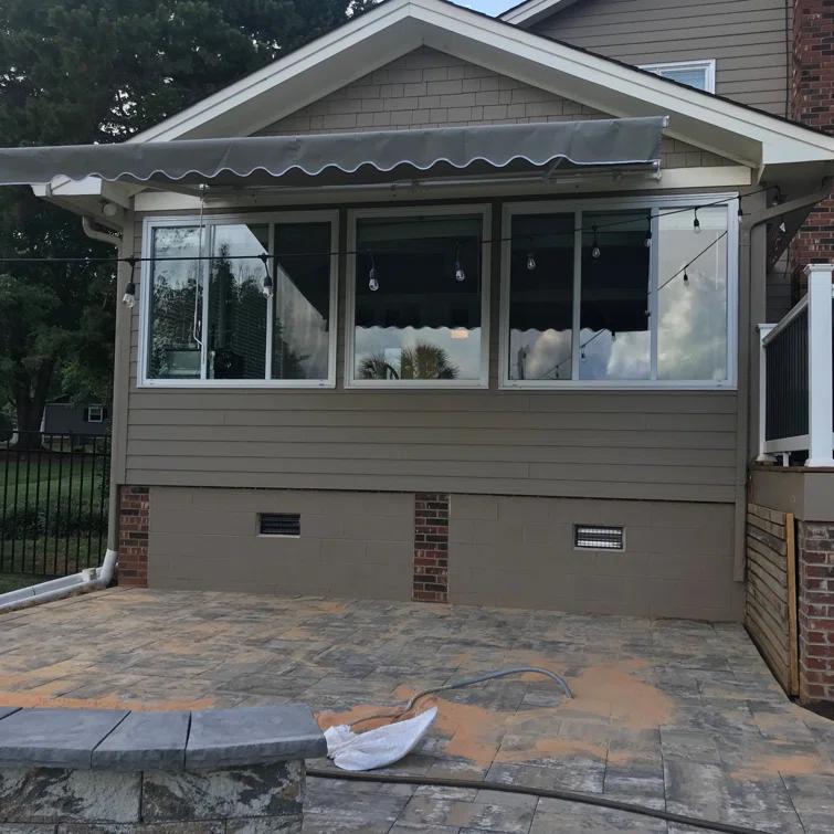 Motorized Retractable White Frame Patio Awning