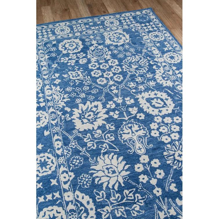 Cece Oriental Handmade Tufted Wool Blue/White Area Rug