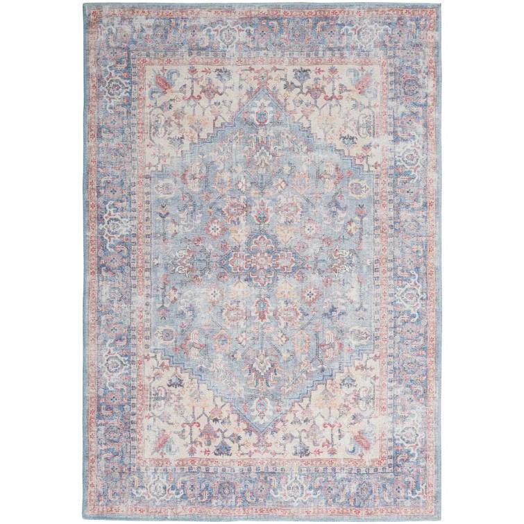 Machine Washable Oriental Blue/Red Area Rug