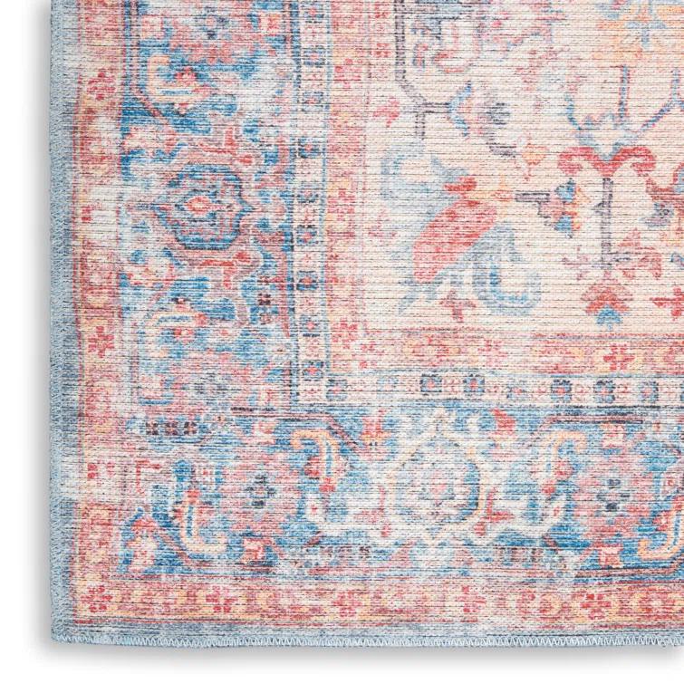 Machine Washable Oriental Blue/Red Area Rug