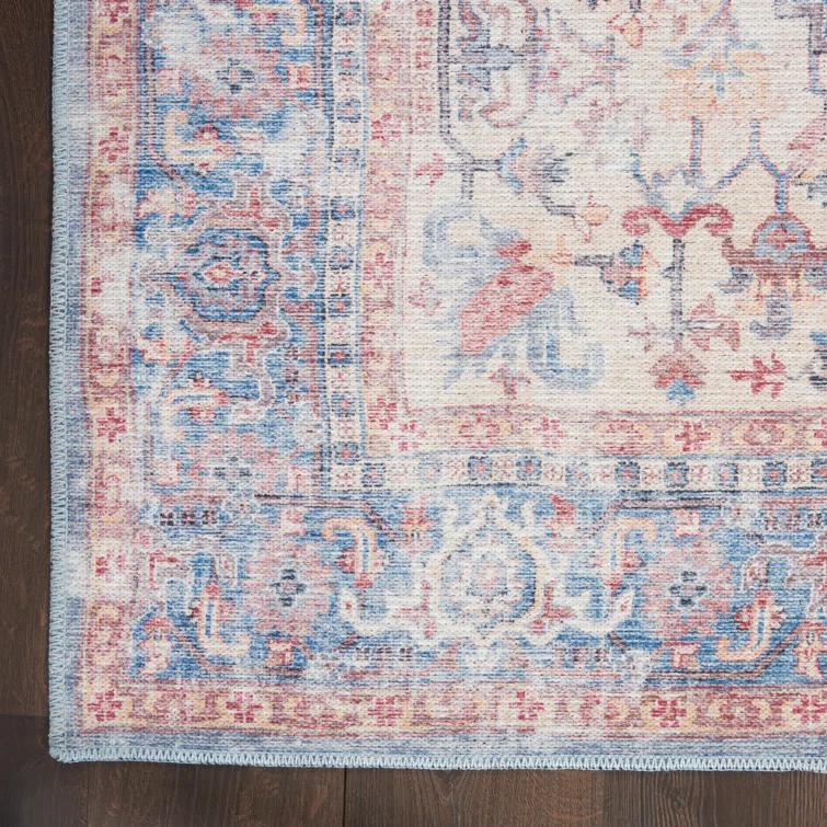 Machine Washable Oriental Blue/Red Area Rug