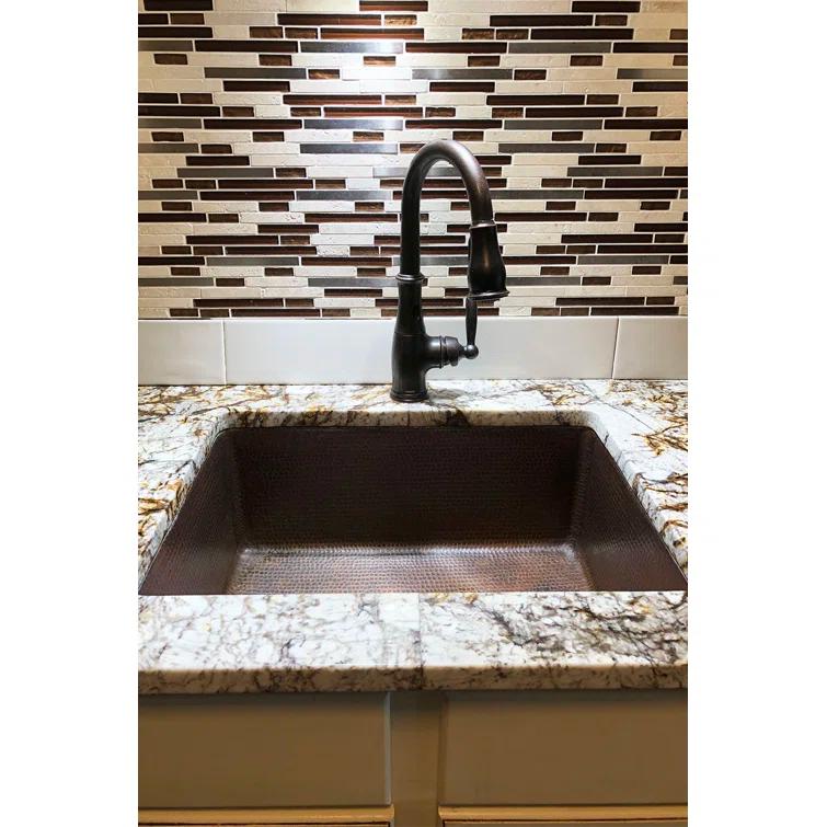 Premier Copper Products KSDB25199 25" Hammered Copper Single Basin Kitchen Sink