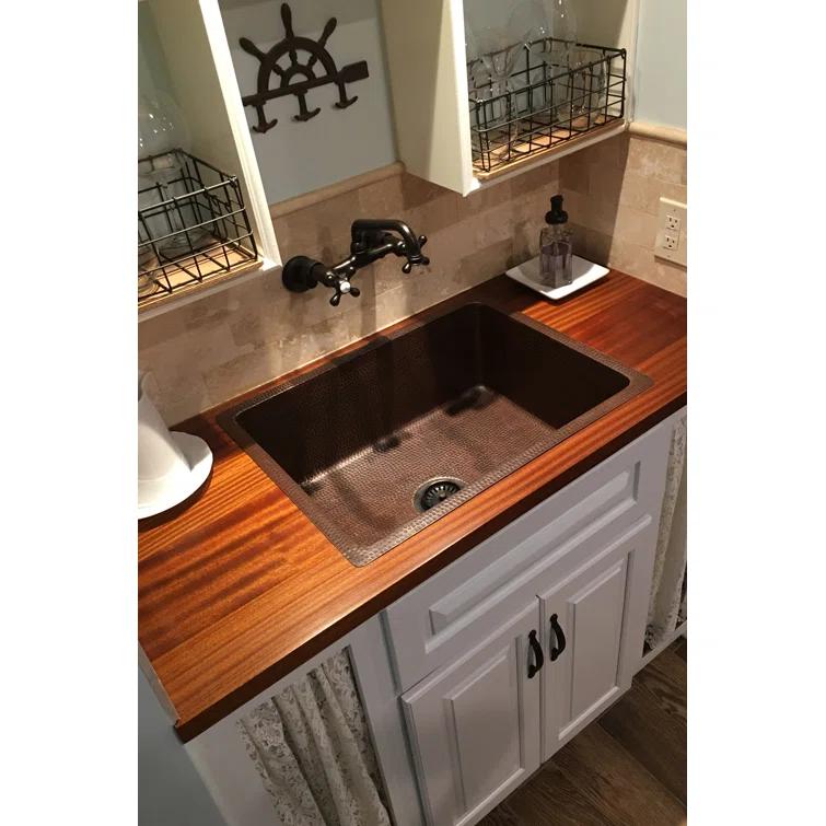Premier Copper Products KSDB25199 25" Hammered Copper Single Basin Kitchen Sink