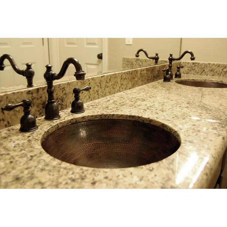 17" Round Under Counter Hammered Copper Bathroom Sink