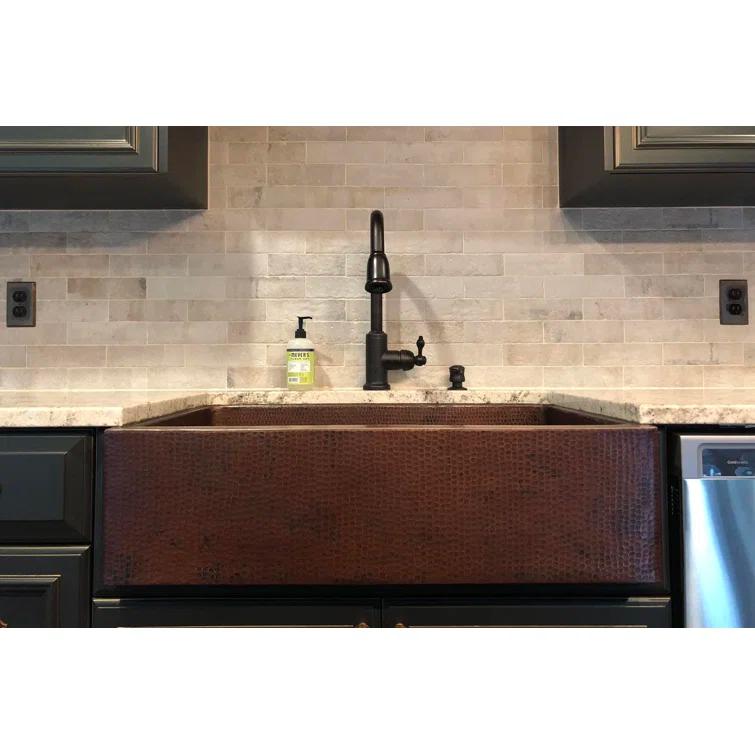 33" Hammered Copper Apron Front Single Basin Kitchen Sink