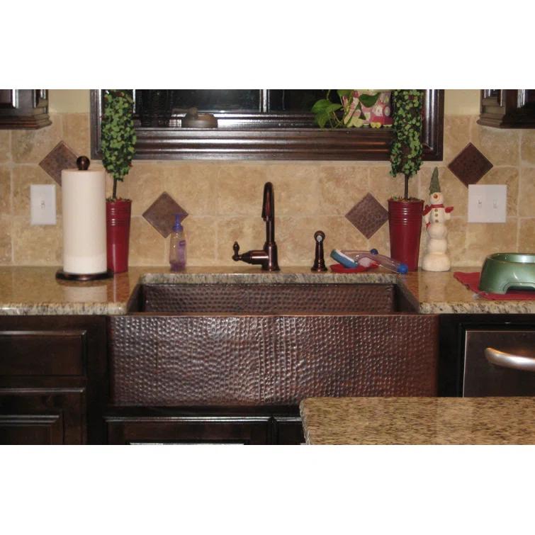 33" Hammered Copper Apron Front Single Basin Kitchen Sink