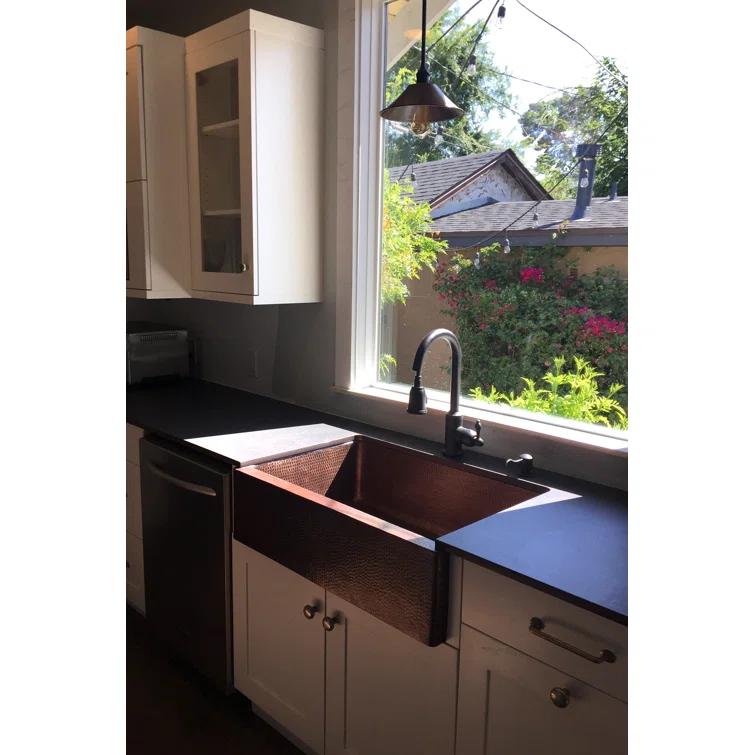 33" Hammered Copper Apron Front Single Basin Kitchen Sink
