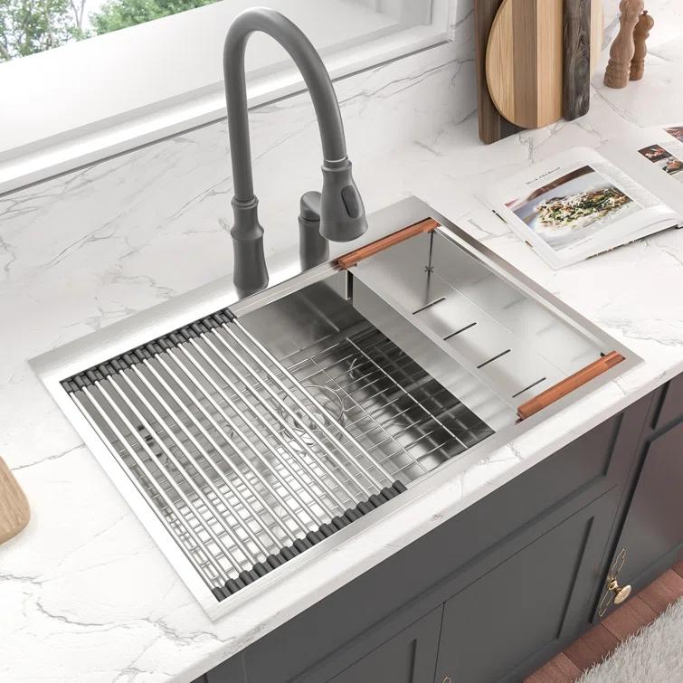 Sarlai S-LTS3022A1 30" L x 22" W Drop-In Workstation Single Bowl Stainless Steel Kitchen Sink