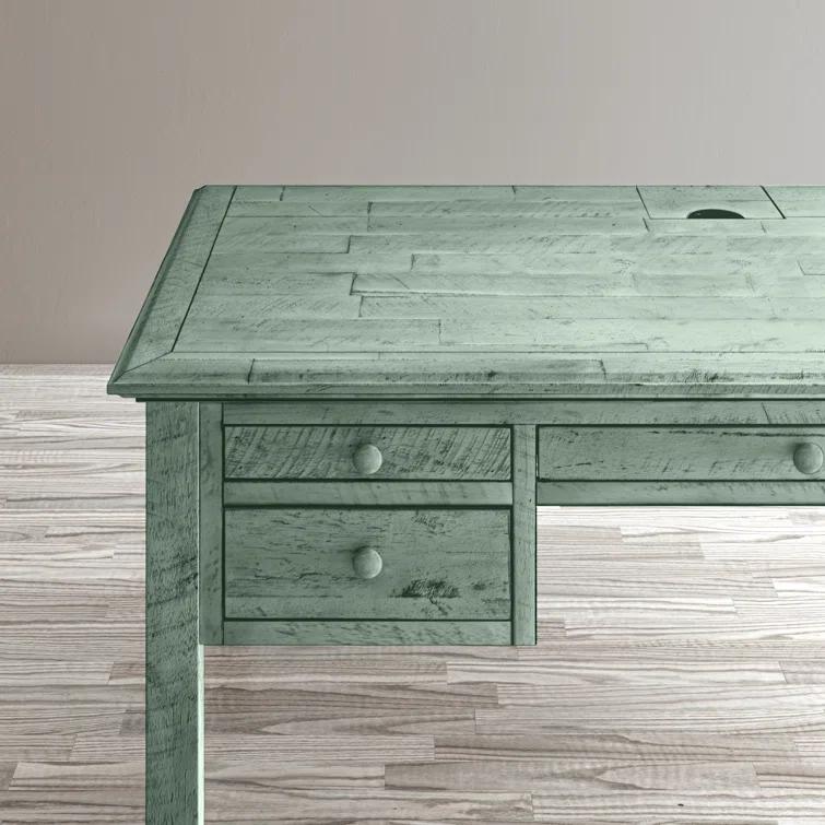 Jofran Rustic Shores Coastal Style Distressed Acacia USB Charging Desk