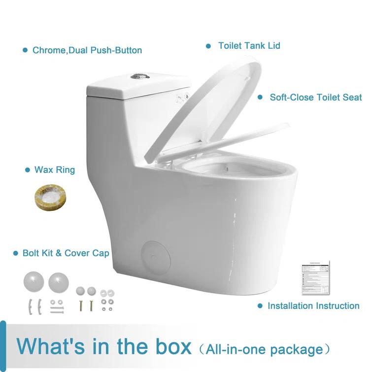 Greta Tornado Powerful Flush One-Piece Toilet, 1.28 GPF Elongated Floor Mounted