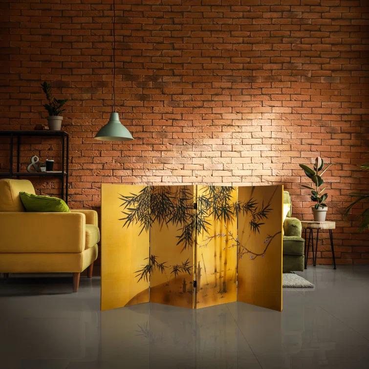 Oriental Furniture 3 ft. Tall Bamboo Tree Canvas Room Divider - 4 Panel