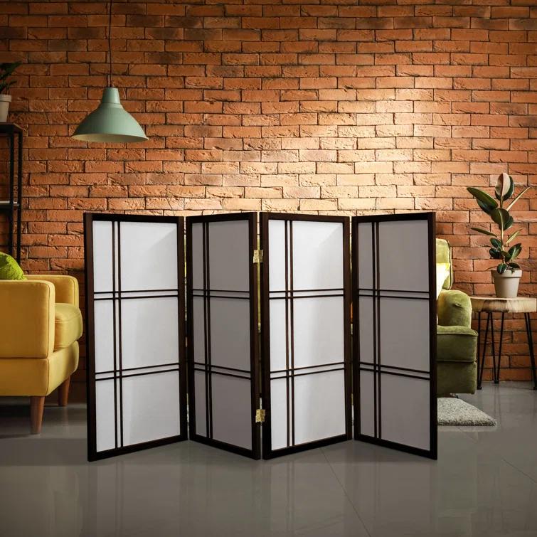 4 ft. Short Double Cross Shoji Screen - Walnut - 4 Panels