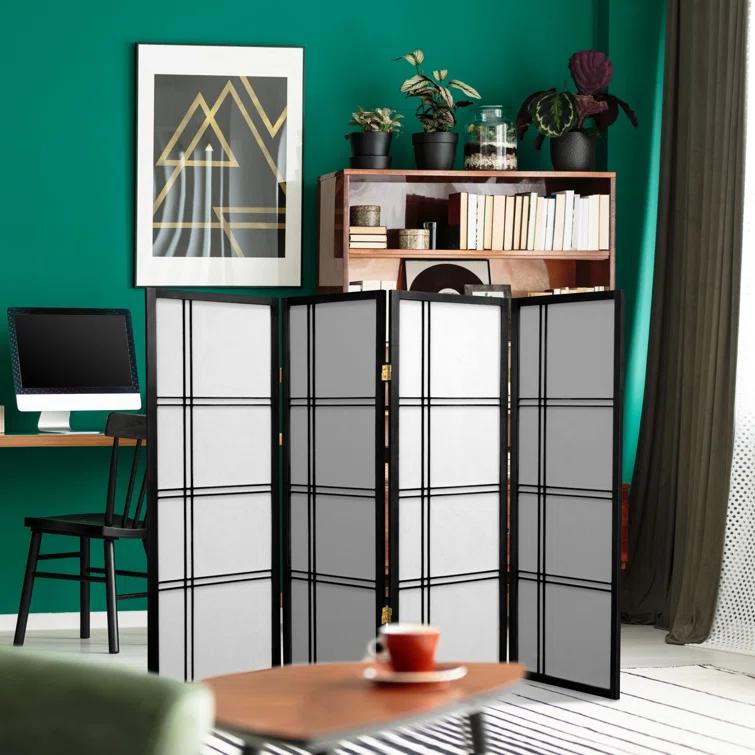4 ft. Short Double Cross Shoji Screen - Black - 4 Panels
