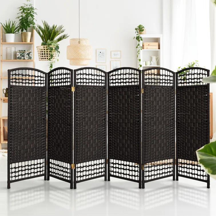 Oriental Furniture 4 ft. Tall Fiber Weave Room Divider - Black - 6 Panel