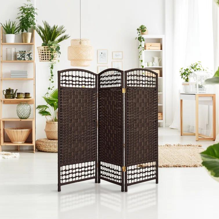 Oriental Furniture 4 ft. Tall Fiber Weave Room Divider - Dark Mocha - 3 Panel