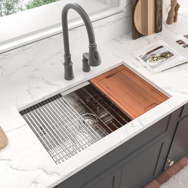 Sarlai S-LUS3319A1 33" L x 19" W Undermount Kitchen Sink Single Bowl 16 Guage Stainless Steel Workstation Sink with Accessories