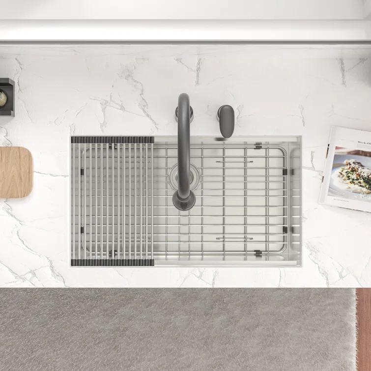 Sarlai S-LUS3319A1 33" L x 19" W Undermount Kitchen Sink Single Bowl 16 Guage Stainless Steel Workstation Sink with Accessories