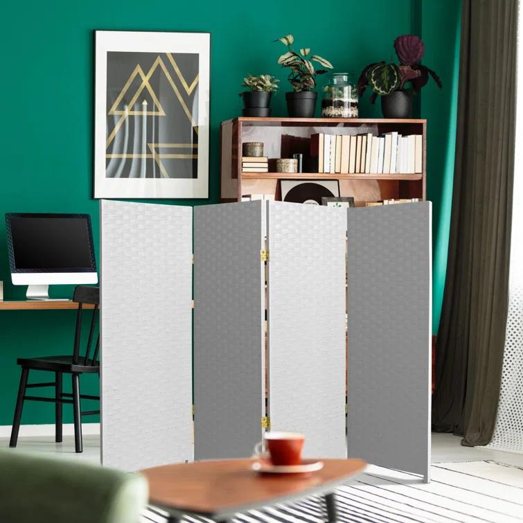 Handmade Woven Fiber Four-Panel Four-Foot Room Divider (China) White