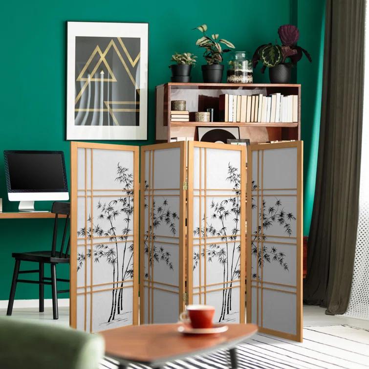 Oriental Furniture 4 ft. Tall Bamboo Tree Shoji Screen - Natural - 4 Panel