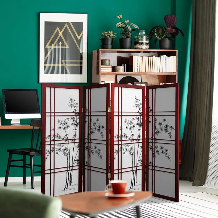 Oriental Furniture 4 ft. Tall Bamboo Tree Shoji Screen - Rosewood - 4 Panel