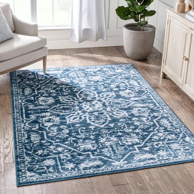Dazzle Floral Vintage Bohemian Medallion Light Blue Rug