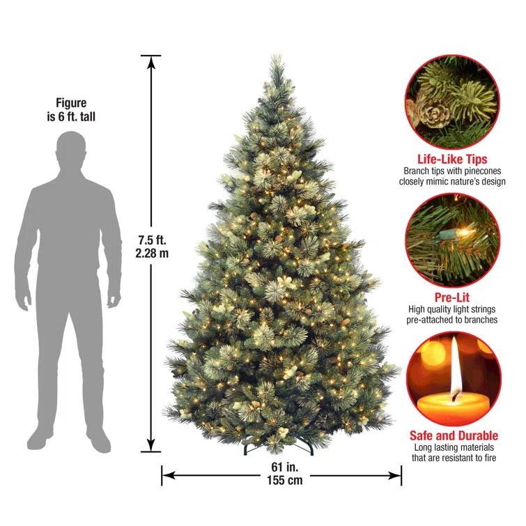 7.5' Prelit Carolina Pine Artificial Christams Tree Clear Lights - National Tree Company