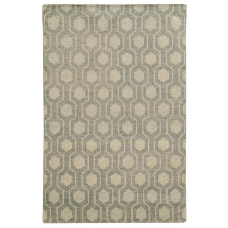 Maddox Geometric Hand-Knotted Wool Blue/Beige Area Rug