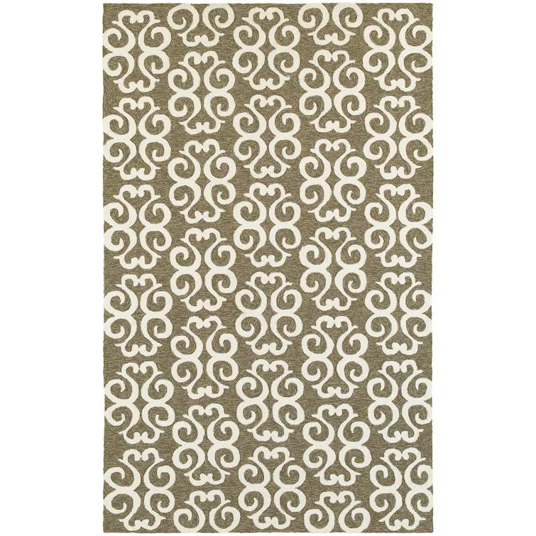 Atrium Damask Hand-Hooked Brown/Ivory Area Rug