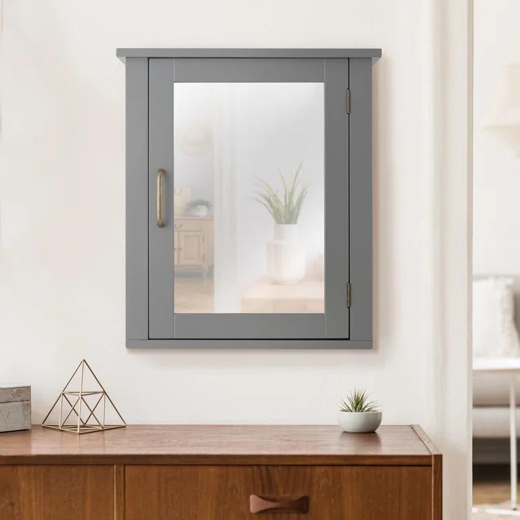 Greyleigh™ Church Strett Removable Wall Medicine Cabinet with Mirrored Door and Adjustable Shelf, Gray Modern Storage for Bathrooms