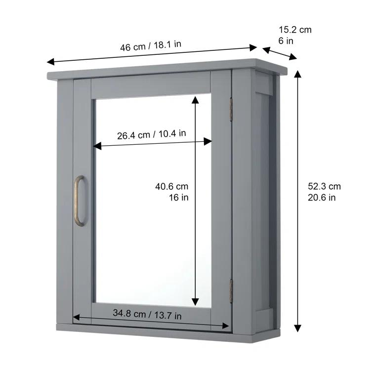 Greyleigh™ Church Strett Removable Wall Medicine Cabinet with Mirrored Door and Adjustable Shelf, Gray Modern Storage for Bathrooms