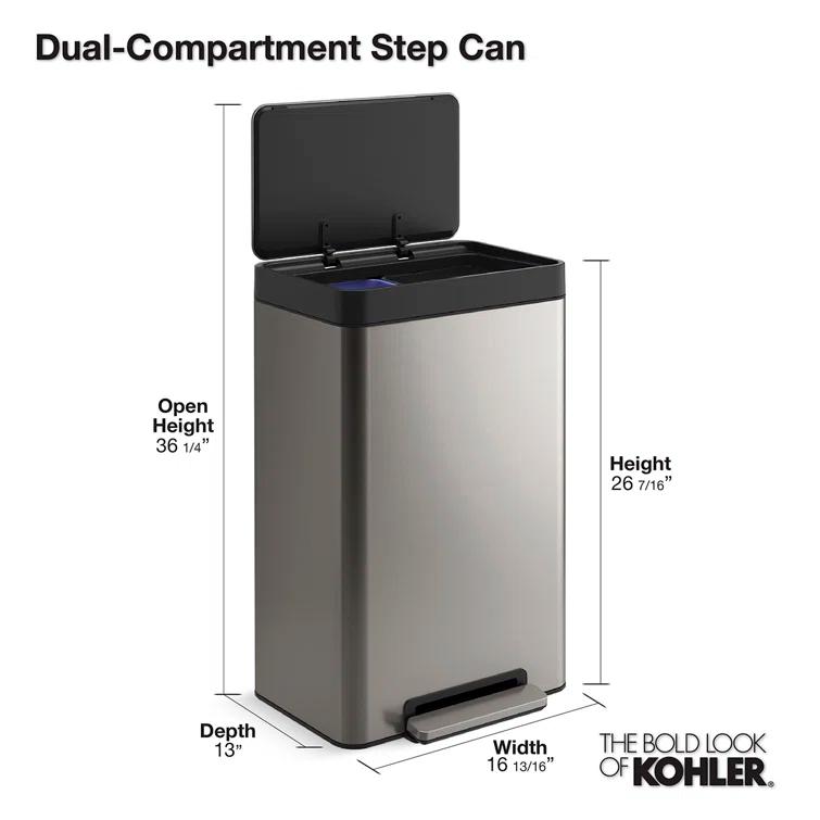 Kohler ® Dual-Compartment Stainless Steel Step Trash Can