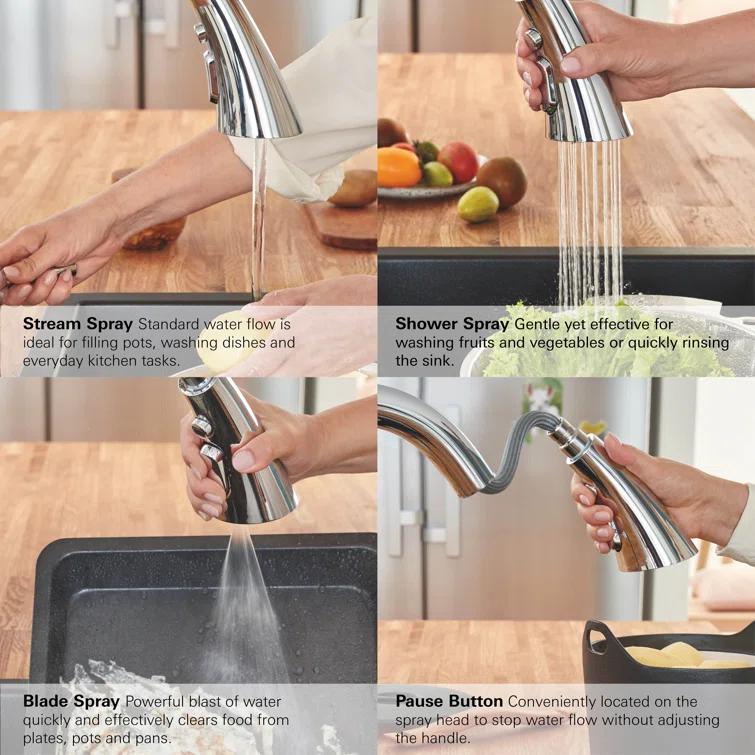 ZEDRA Single-Handle Pull Down Kitchen Faucet Triple Spray 1.75 GPM