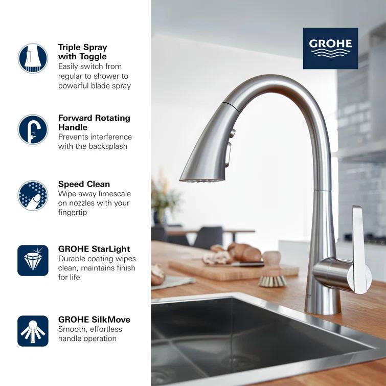 ZEDRA Single-Handle Pull Down Triple Spray Bar Faucet 1.75 GPM
