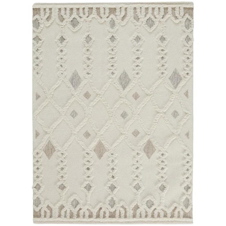 Anica Transitional Trellis & Lattice Ivory/Tan/Silver Area Rug