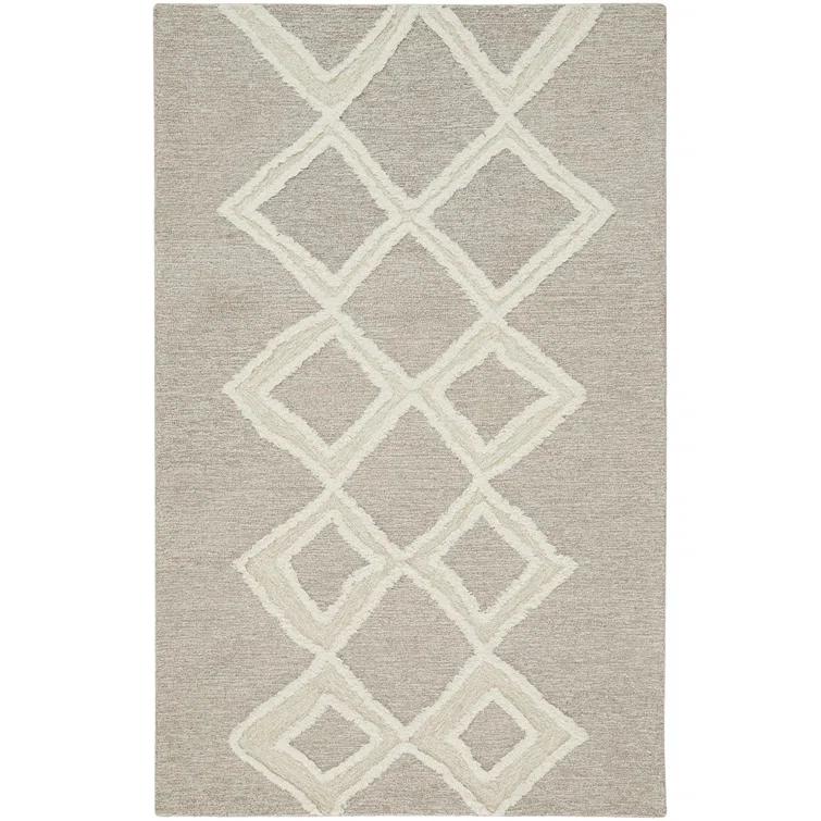 Ivory and Brown Geometric Wool Handmade Area Rug