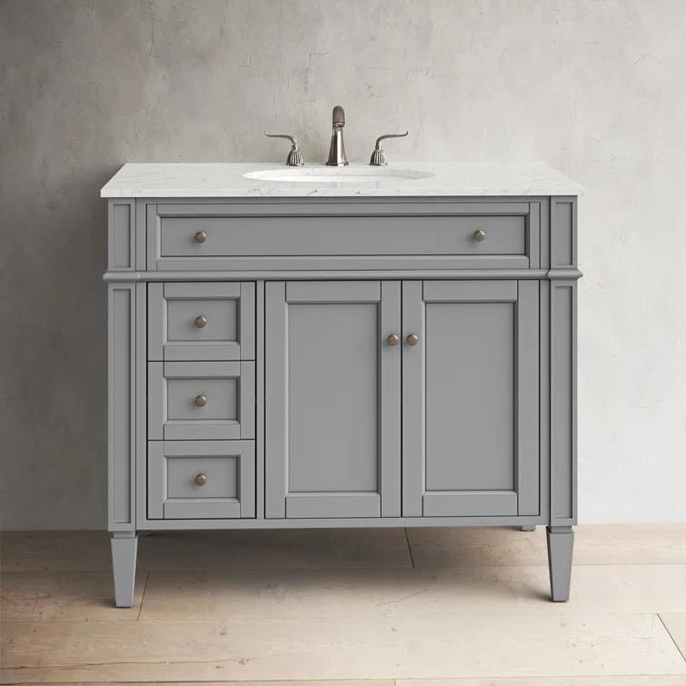 Rukie 40" Free-Standing Single Bathroom Vanity Set with Marble Vanity Top