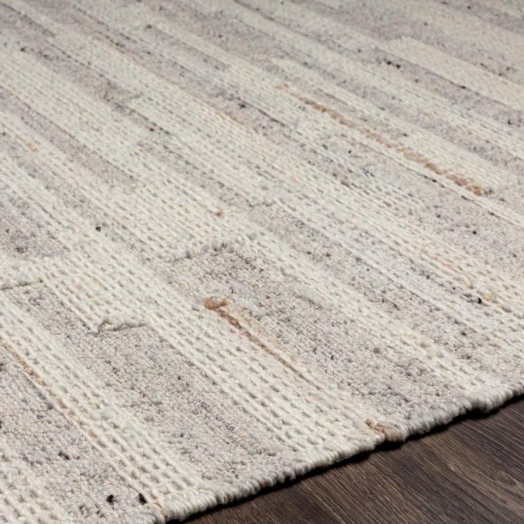 Gray Rectangular Handmade Wool and Viscose Area Rug, 8'10" x 12'