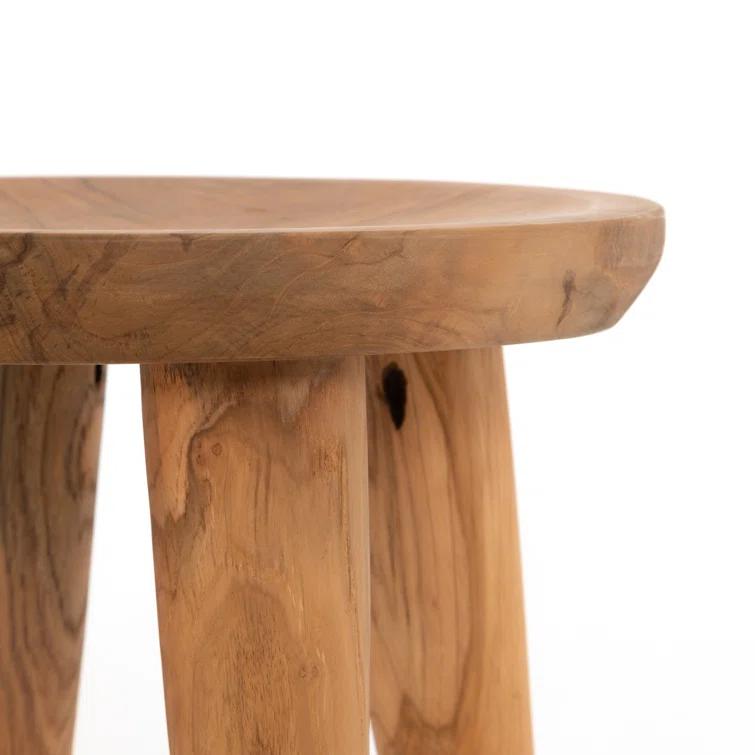 Natural Teak Round Outdoor Side Table, 20" Height