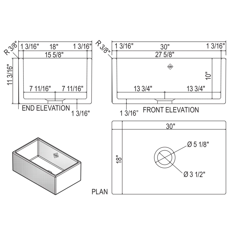 Shaws 30" Single Bowl Farmhouse Apron Front Fireclay Kitchen Sink