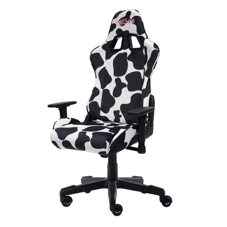 Ts85 Cow Print Luxx Series Gaming Chair Cow - Techni Sport: Velvet Upholstery, Memory Foam, Adjustable