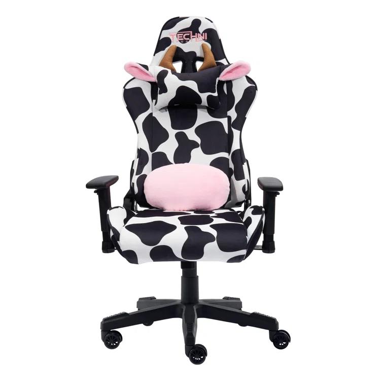 Ts85 Cow Print Luxx Series Gaming Chair Cow - Techni Sport: Velvet Upholstery, Memory Foam, Adjustable