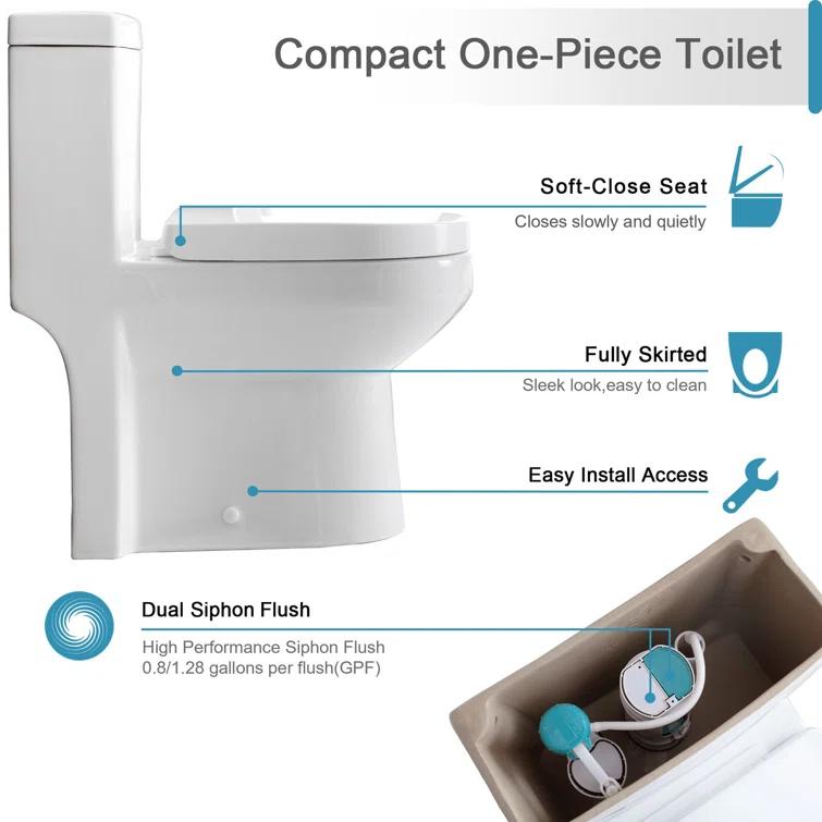 Nia Small Compact One-Piece Toilet, 1.28 GPF Round Dual-Flush Floor Mounted